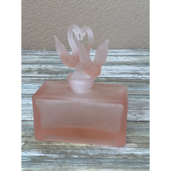 Set of 2 Frosted Pink Glass Perfume Bottles Set w/Stoppers Vanity Decor 1990s - Picture 3 of 12